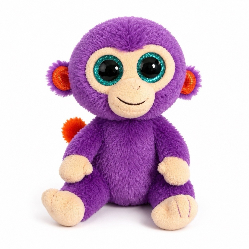 Ty Beanie Boo Grapes Purple Monkey Plush Stuffed Animal Toy Glitter Eyes 6"